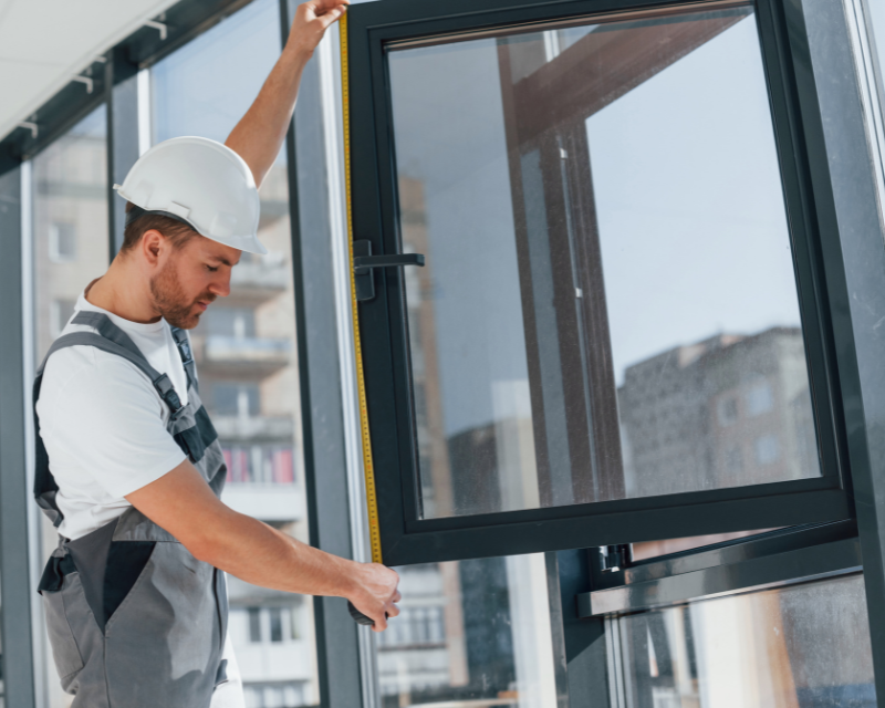 ventanas_aluminio_Valado_Cao hombre midiendo ventana de aluminio